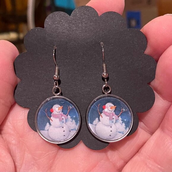 Snowman Dangle Earrings - Picture 1 of 1